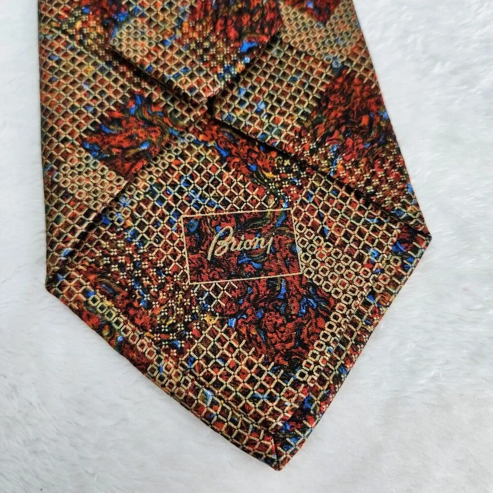 Brioni‎ Silk Tie Mens Luxury Red Gold Floral Handmade in Italy Designer Wedding